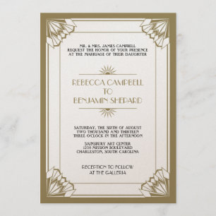 Jazz age taupe geometric art deco wedding invitation