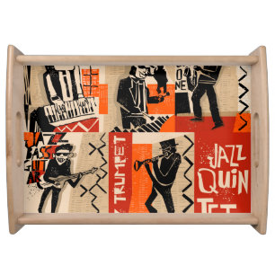 Jazz Band Cool Vintage Poster Serving Tray