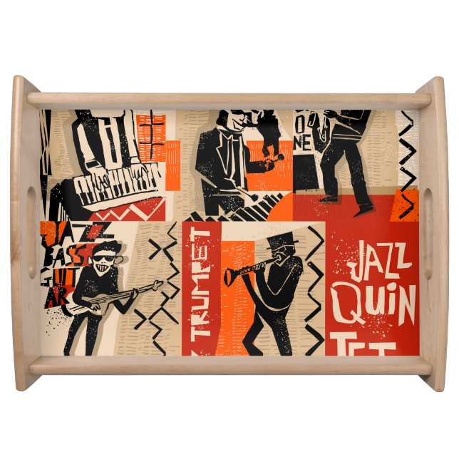Jazz Band Cool Vintage Poster Serving Tray (Front)