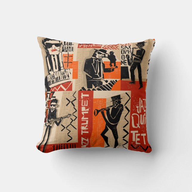 Jazz Band Cool Vintage Poster Throw Pillow (Front)