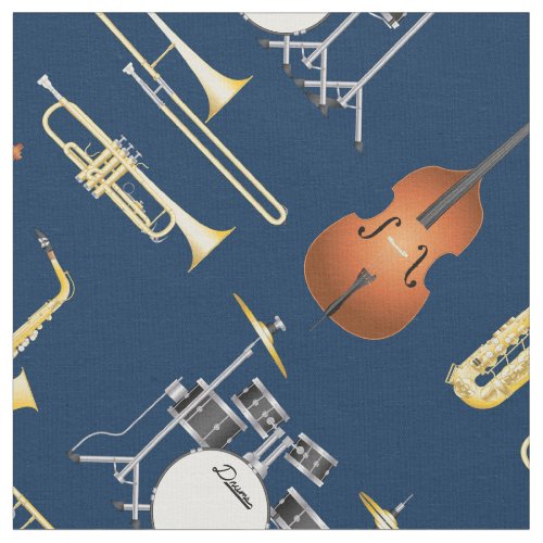 Jazz Band Instruments Music Musician Decor Blue Fabric