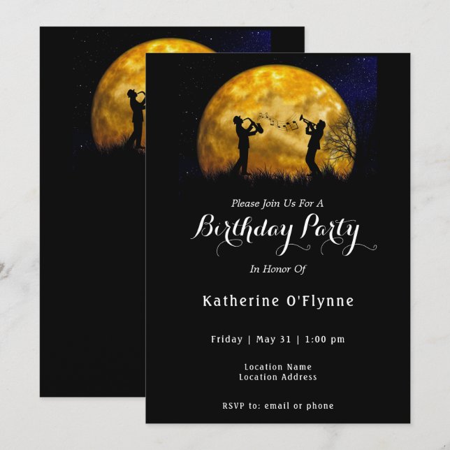 Jazz Band Moon Birthday Invitation (Front/Back)