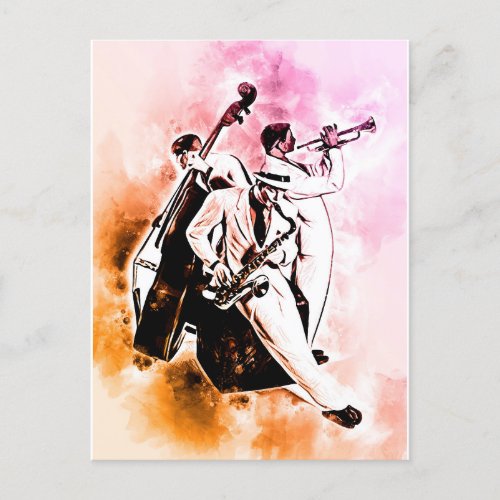 JAZZ Band Musicians Unique Watercolor Music Postcard