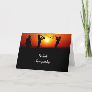 Jazz Band Silhouette Orange Sunset Sympathy Card