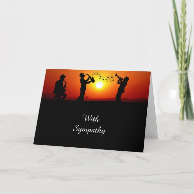 Jazz Band Silhouette Orange Sunset Sympathy Card (Front)