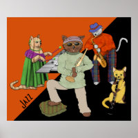 Jazz Band with Cat Musicians Poster