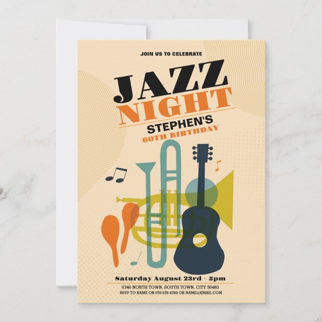 Jazz Birthday Music Mens Women's  Invitation (Front)