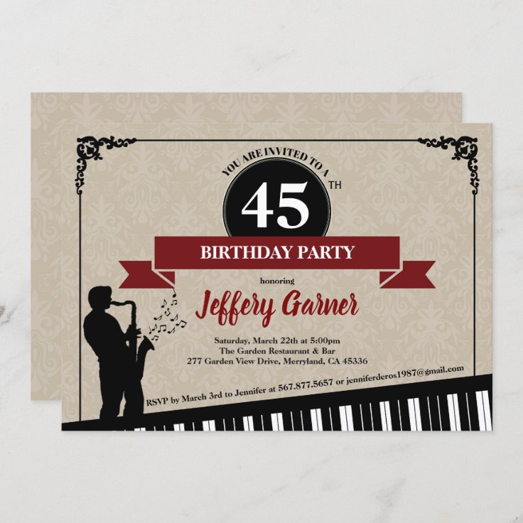Jazz birthday party invitation Music theme adult Zazzle