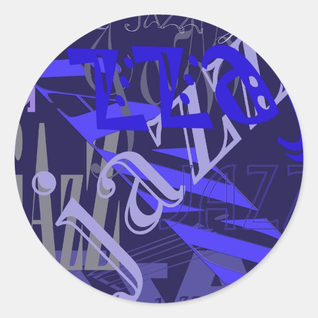 Jazz Blue on Blue Classic Round Sticker (Front)