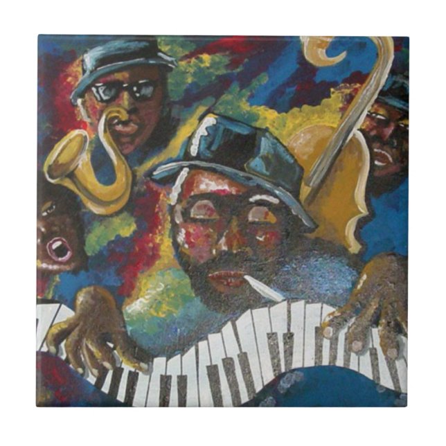 Jazz Blues African American Folk Art Tile (Front)