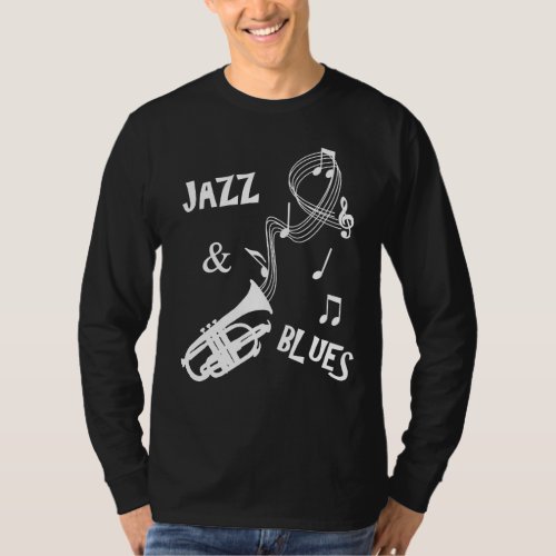 Jazz  Blues Music Notes Trumpet Graphic T_Shirt
