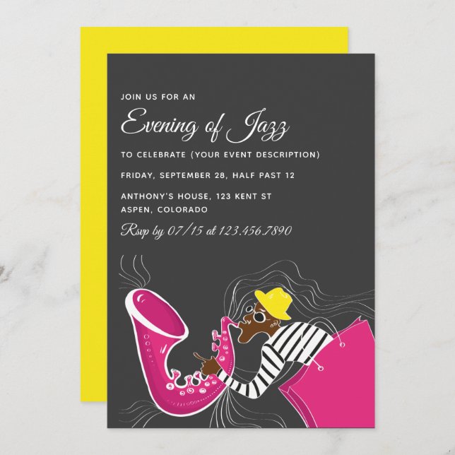 Jazz Blues Themed Party invitation (Front/Back)