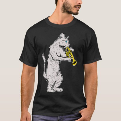 Jazz Cat  Cool Musician Jazz Player Trumpet T_Shirt