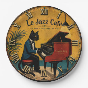 Jazz Cat Funny Piano Vintage Café Music Lover Gift Paper Plates