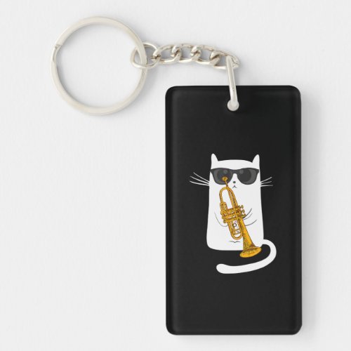 Jazz Cat Live Tonight Cool Smooth Trumpet Playing Keychain