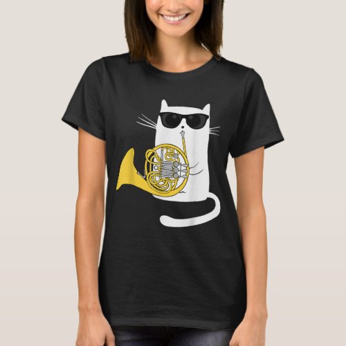Jazz Cat Playing French Horn  Cool Smooth  T_Shirt