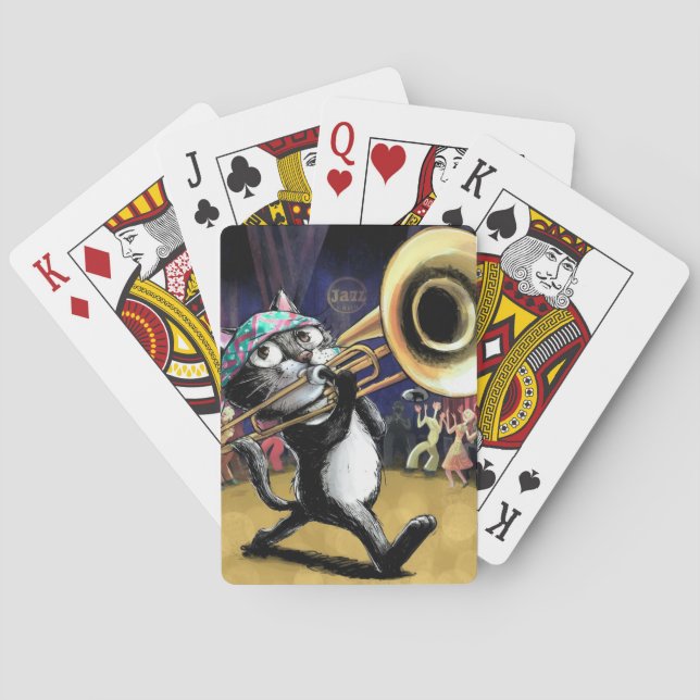 Jazz Cat playing music on Trombone Poker Cards (Back)