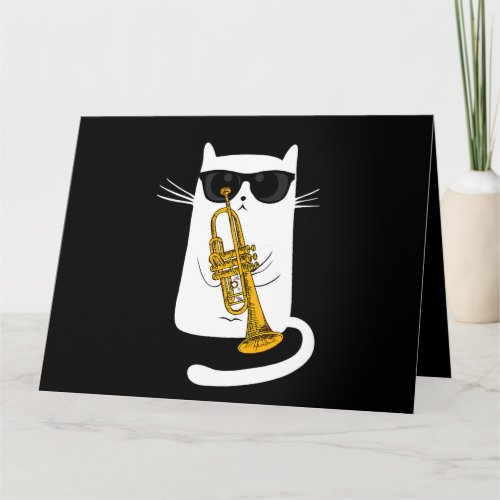 Jazz Cat Playing Trumpet Hippy Hipster Kitty Card