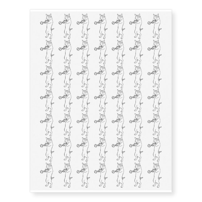 Jazz Cat Playing Trumpet Music Design Temporary Tattoos (Front)