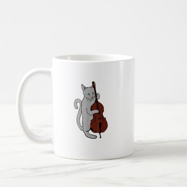 Jazz Cat Playing Upright Bass Cool Musician Men Coffee Mug (Left)