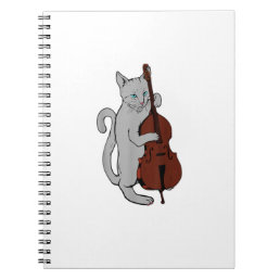 Jazz Cat Playing Upright Bass Cool Musician Men Notebook