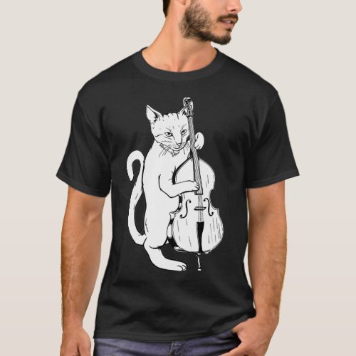 Jazz Cat Playing Upright Bass  Cool Musician T_Shirt