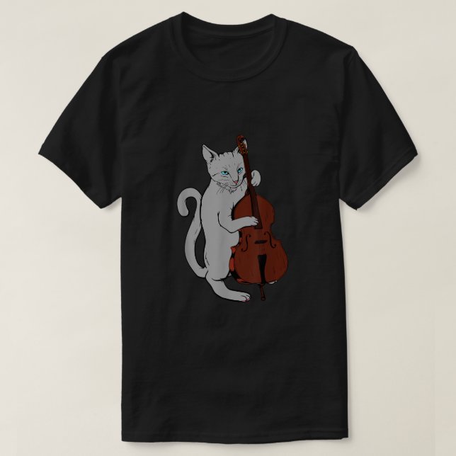 Jazz Cat Playing Upright Bass Shirt Cool Musician3 (Design Front)
