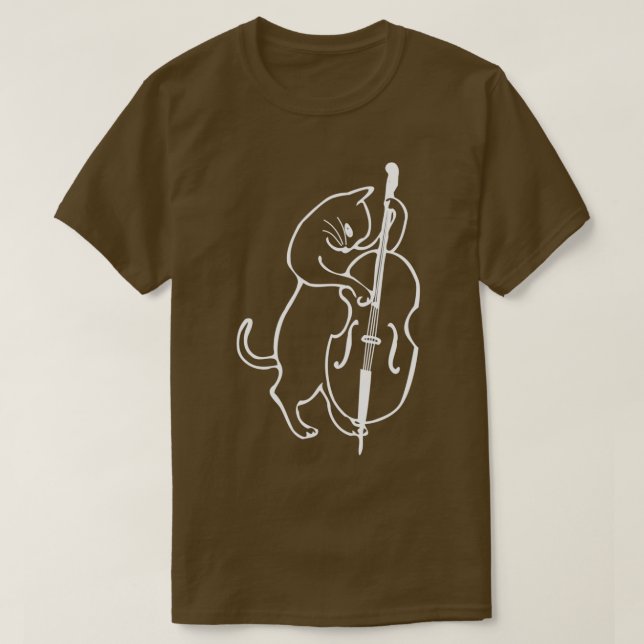 Jazz Cat Playing Upright Double Bass  T-Shirt (Design Front)