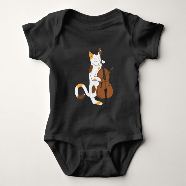 Jazz cat plays upright bass - musician gift baby bodysuit (Front)