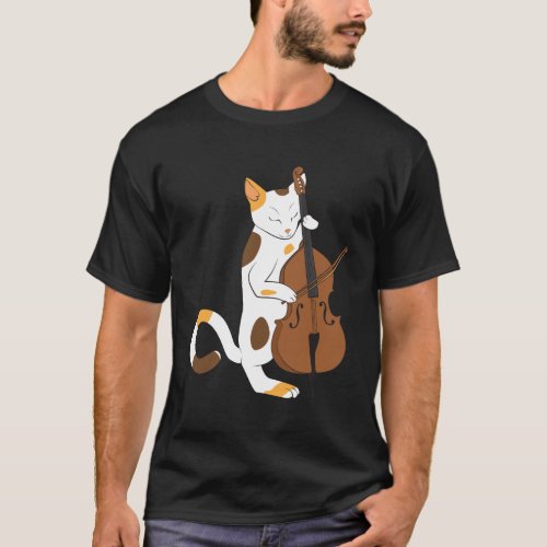 Jazz cat plays upright bass _ musician gift T_Shirt