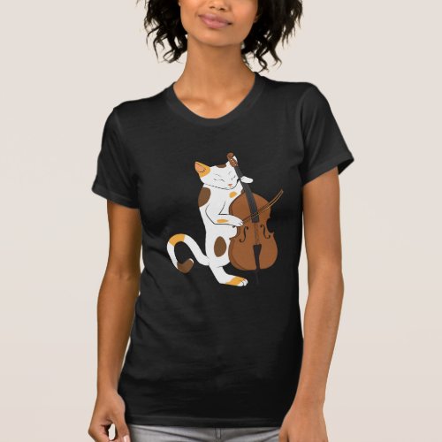 Jazz cat plays upright bass _ musician gift T_Shirt