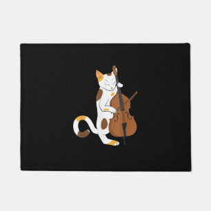 Jazz Cat Shirt Playing Bass Instrument for Kitten Doormat