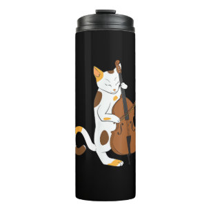 Jazz Cat Shirt Playing Bass Instrument for Kitten Thermal Tumbler