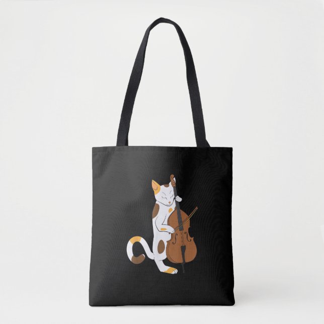 Jazz Cat Shirt Playing Bass Instrument for Kitten  Tote Bag (Front)