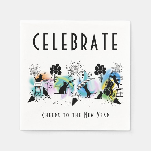 Jazz Cats | Cheers to the New Year Napkins (Front)