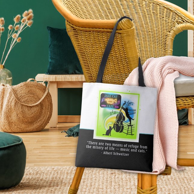 Jazz Cats | Double Bass | Schweitzer Quote Tote Bag (Creator Uploaded)