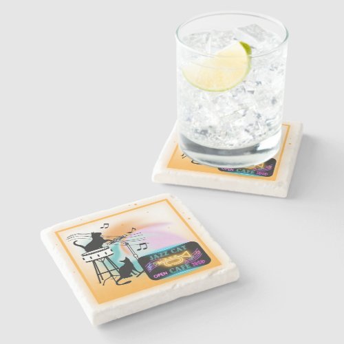 Jazz Cats  Drum Stone Coaster