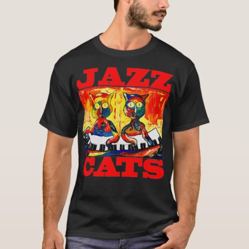 Jazz Cats for Cat Lover Cat Playing Piano Cute T_Shirt