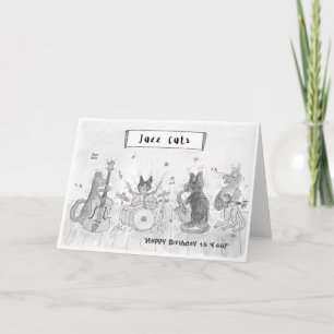 Jazz Cats Happy Birthday Card (B&W)