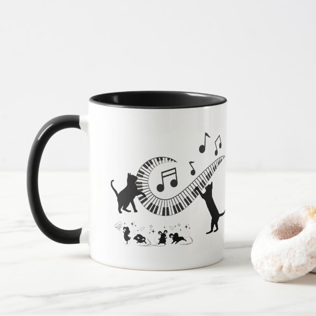 Jazz Cats | Piano | Coffee Mug (With Donut)