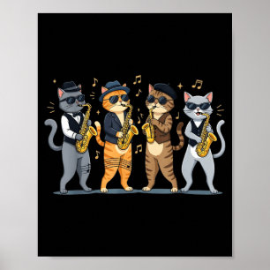 Jazz Cats Playing Saxophone Funny Cat Musician Poster