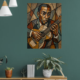 Jazz Cubist Guitarist Abstract Music Art Poster