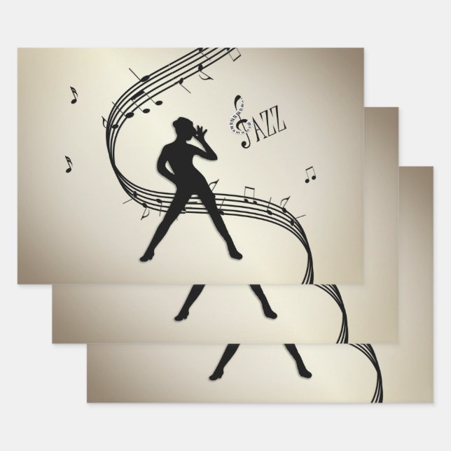 Jazz Dance Golden Music Wrapping Paper Sheets (Set)