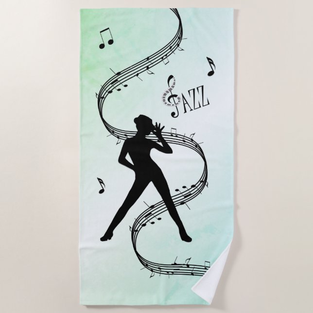 Jazz Dance Green Music Beach Towel (Front)