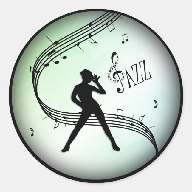 Jazz Dance Green Music Classic Round Sticker (Front)