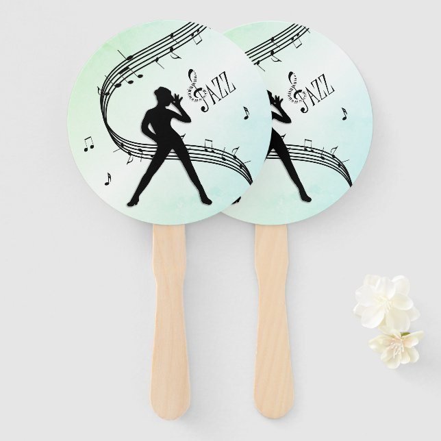 Jazz Dance Green Music Hand Fan (Front and Back)