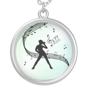 Jazz Dance Green Music Silver Plated Necklace