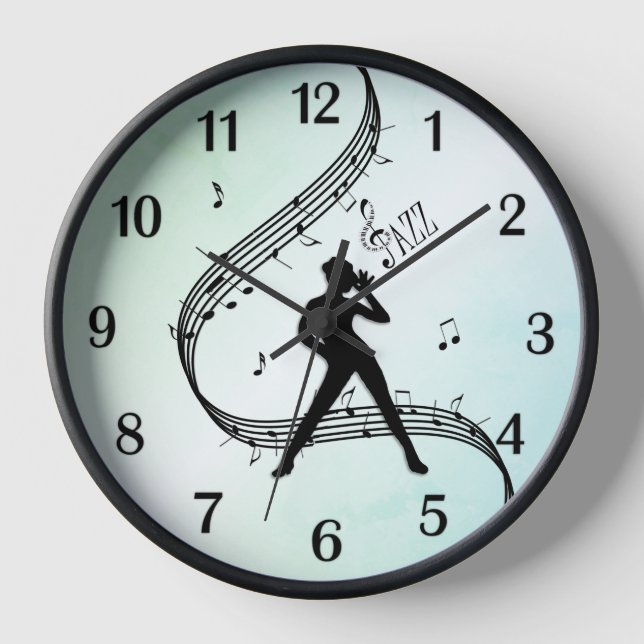 Jazz Dance Mint Black Numbers Clock (Front)