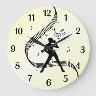 Jazz Dance Mint Black Numbers Yellow Large Clock