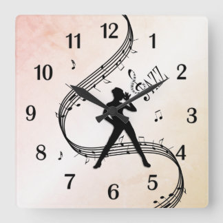 Jazz Dance Peach Black Numbers Square Wall Clock